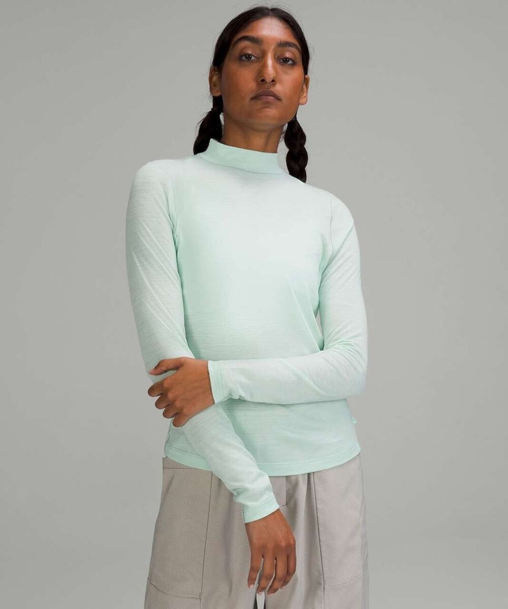 Lululemon Lab Merino Wool-Blend Mock Neck Long Sleeve Shirt Womens 8 Ice Green
